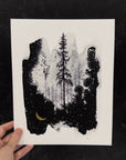 Beauty in the Upside Down - Foggy Forest, Crescent Moon - Art Print - Print to Order