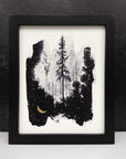 Beauty in the Upside Down - Foggy Forest, Crescent Moon - Art Print - Print to Order