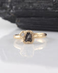 Meteorite and 2mm Moissanite Ring in 14k Yellow Gold - sz 6.5