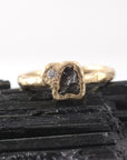 Meteorite and 2mm Moissanite Ring in 14k Yellow Gold - sz 6.5