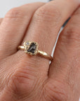 Meteorite and 2mm Moissanite Ring in 14k Yellow Gold - sz 6.5