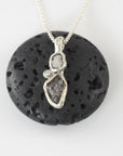 Meteorite Pendant -4- in Sterling Silver with rough diamond and moissanite - Ready to Ship