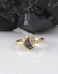 Meteorite and Moissanite Ring in 14k Yellow Gold - sz 6.5