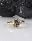 Meteorite and Moissanite Ring in 14k Yellow Gold - sz 6.5