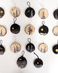 Wood Round Ornament - 9 - Snowy Mountains, Trees, Gold Moon and Big Dipper