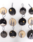 Wood Round Ornament - 24 - Snowy Mountains Gold Moon Tiny Snowy Trees