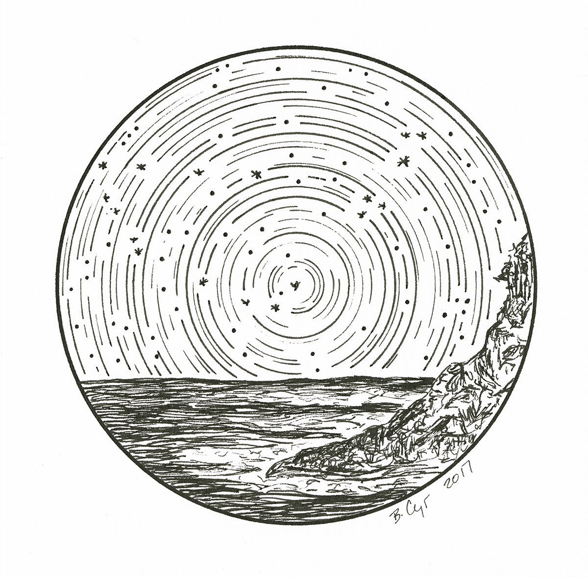 Capricorn - Star Trails - Zodiac Constellations - Pen and Ink Drawing Print - Beth Cyr Handmade Jewelry