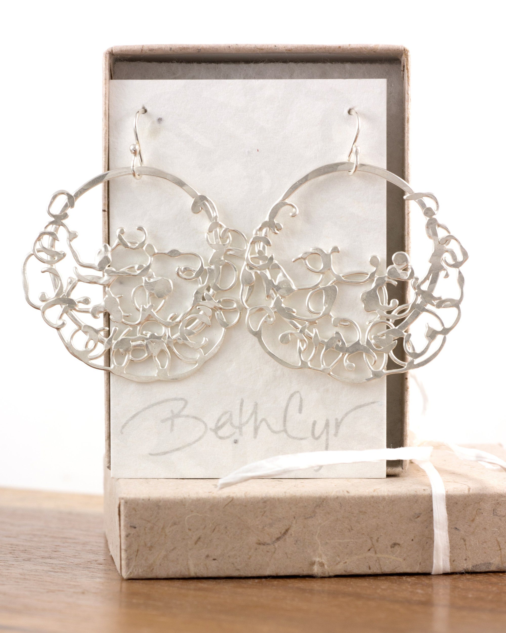 Circle and Climbing Organic Vine Earrings in Sterling Silver #27 - Shiny Finish - Ready to Ship - Beth Cyr Handmade Jewelry