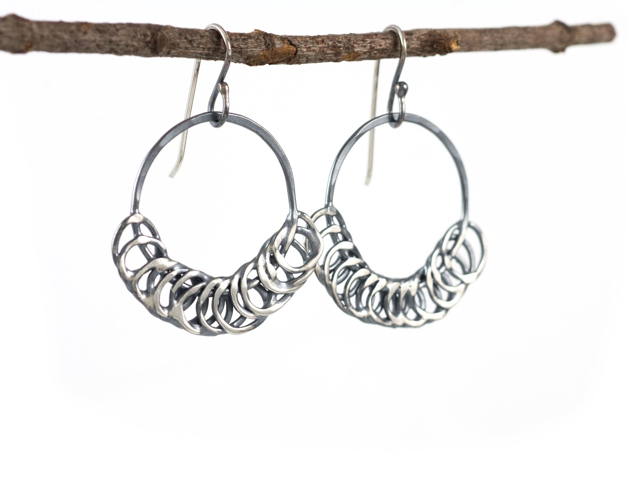 Segmented Circle Earrings in Sterling Silver #17 - Ready to Ship - Beth Cyr Handmade Jewelry