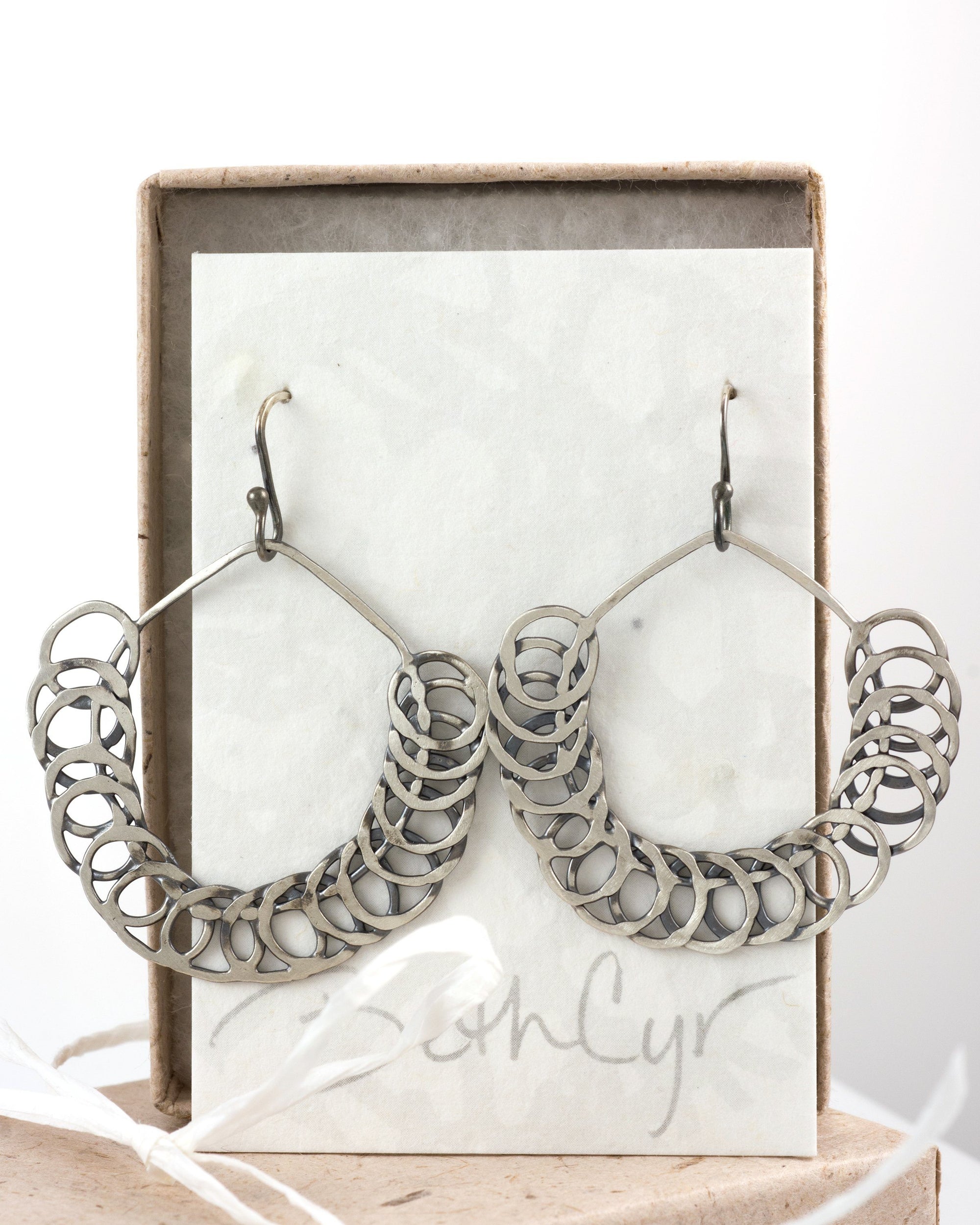 Segmented Circle Earrings in Sterling Silver #16 - Ready to Ship - Beth Cyr Handmade Jewelry