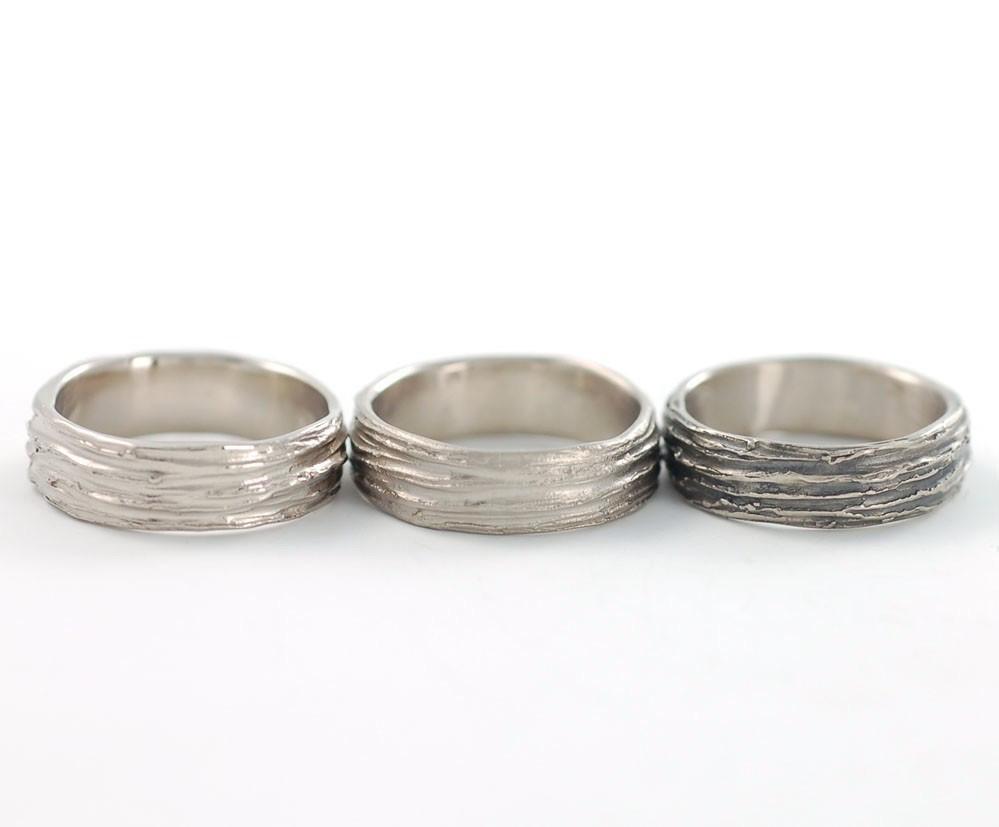 Tree Bark Wedding Rings Palladium White Gold - Made to Order - Beth Cyr Handmade Jewelry