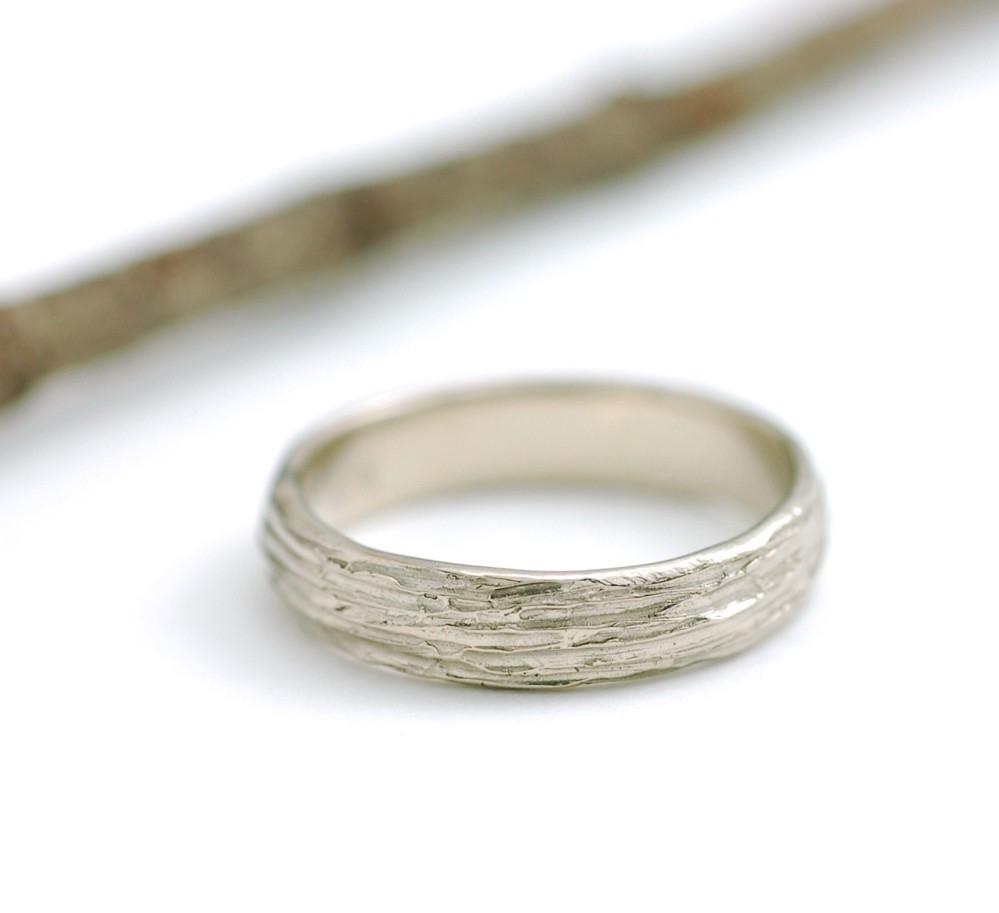 Tree Bark Wedding Rings Palladium White Gold - Made to Order - Beth Cyr Handmade Jewelry