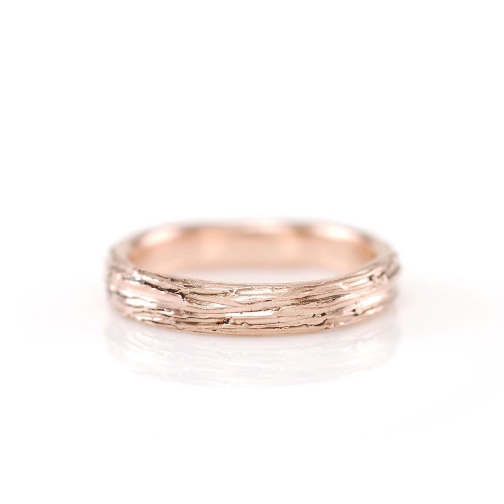 Tree Bark Wedding Rings in Rose Gold - Made to Order - Beth Cyr Handmade Jewelry