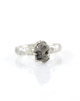 Meteorite Ring with Carved Band and Prong Setting in Palladium Sterling Silver - size 5 - Ready to Ship - Beth Cyr Handmade Jewelry