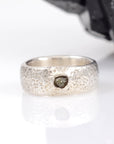 Tiny Hammered Dimpled Band with Rough Diamond in Palladium Sterling Silver - size 5.5 - Ready to Ship - Beth Cyr Handmade Jewelry