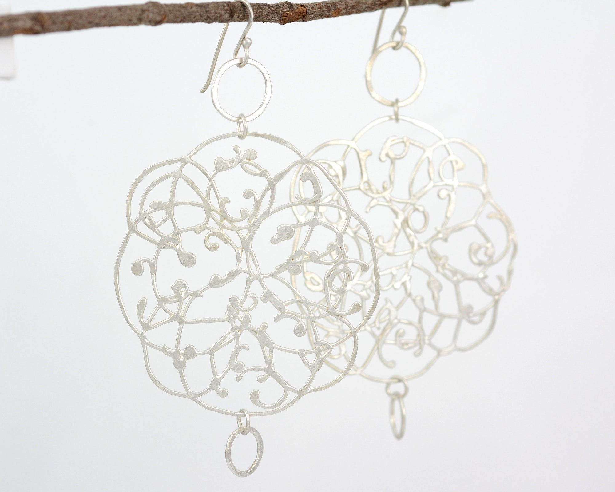 Extra LargeOrganic Vine Earrings with Little Circles #33 - Ready to Ship - Beth Cyr Handmade Jewelry