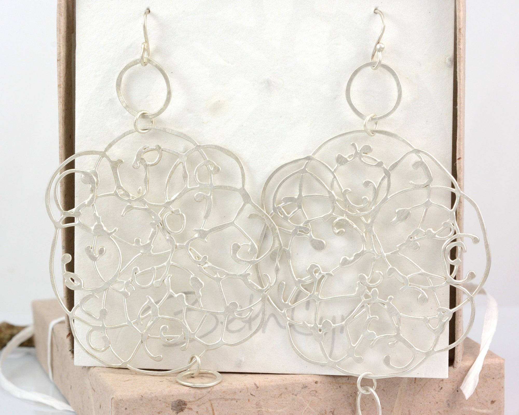 Extra LargeOrganic Vine Earrings with Little Circles #33 - Ready to Ship - Beth Cyr Handmade Jewelry