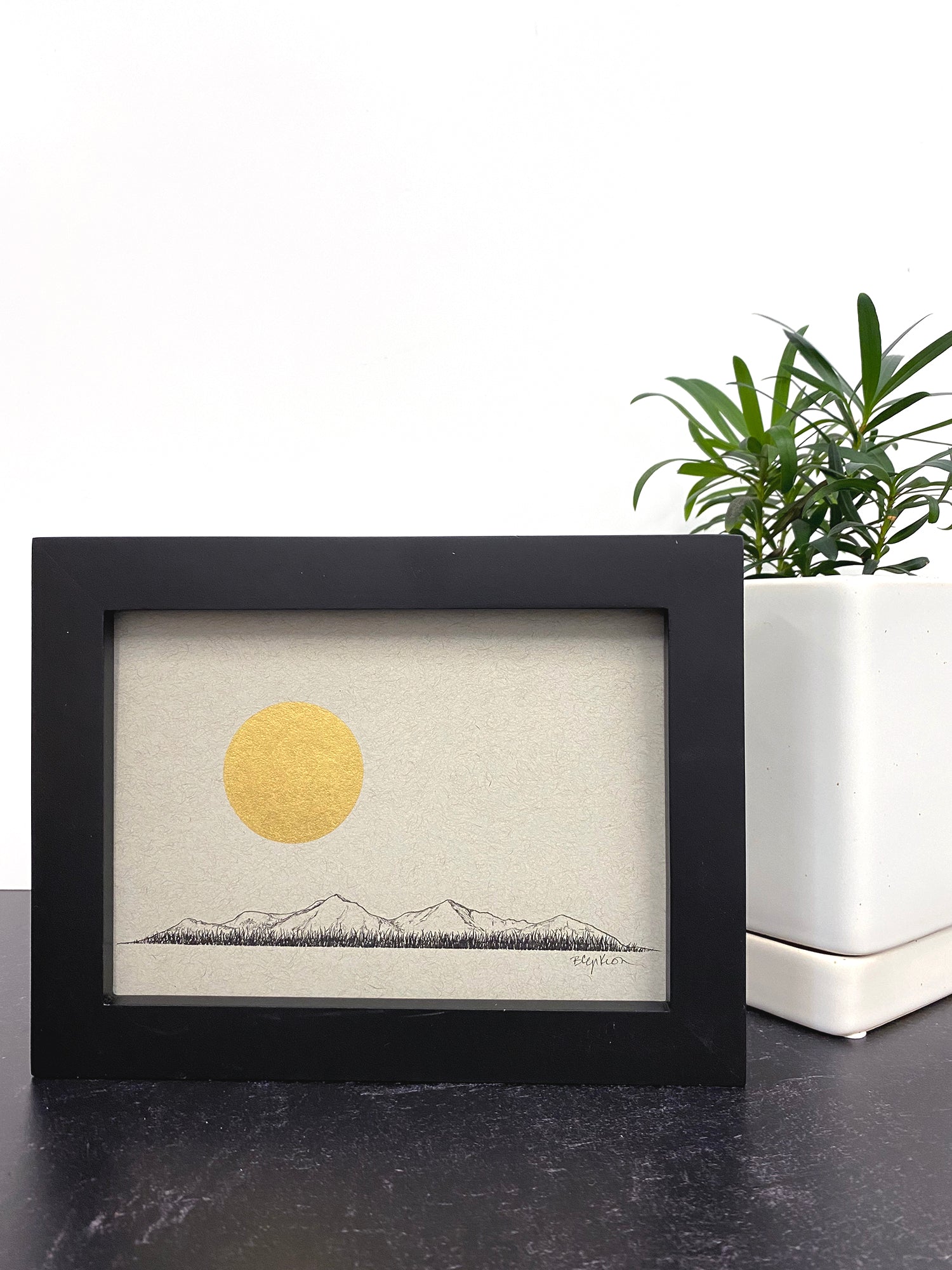 Peaceful mountains and full moon - Grey and Gold Collection 