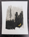 Beauty in the Upside Down 21 - Misty Morning Crescent Moon - Original Drawing - 8”x10”