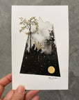 Beauty in the Upside Down 30 - Gold Leaf Tree and Fern - Original Drawing - 4”x6”