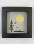 Bird and Mountain Silhouettes, Tree and Moon - Grey and Gold Collection 