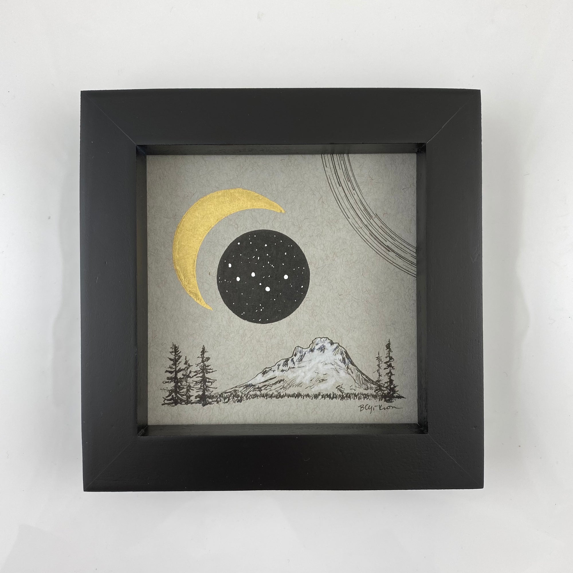 Moon, Cassiopeia and Mt. Hood (and star trails) - Grey and Gold Collection 