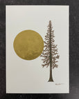 Giant Full moon with tall tree in brown ink - Original Drawing - 5" x 7"