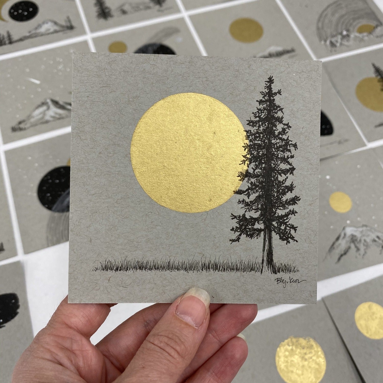 Supermoon and Solo Tree - Grey and Gold Collection 