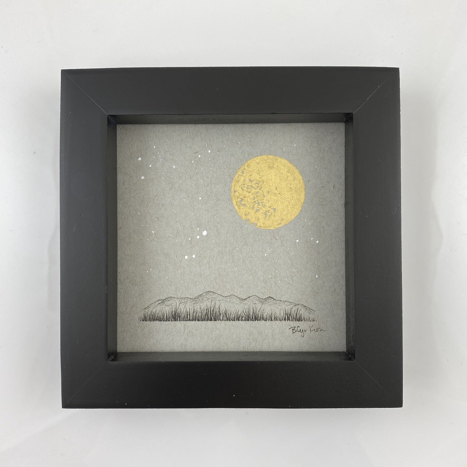 Lyra, Full Moon and a Grassy Mountain Horizon - Grey and Gold Collection 