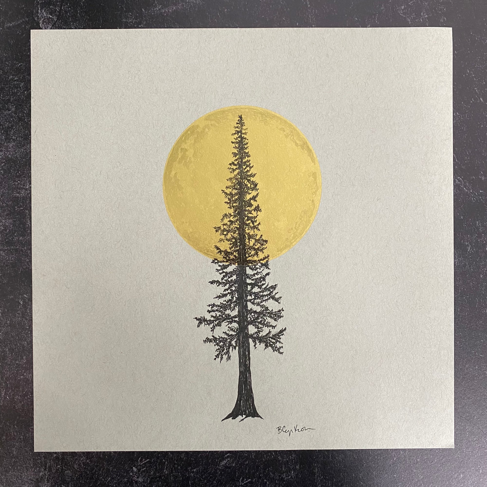 Super Moon and Tall Tree - Grey and Gold Collection 