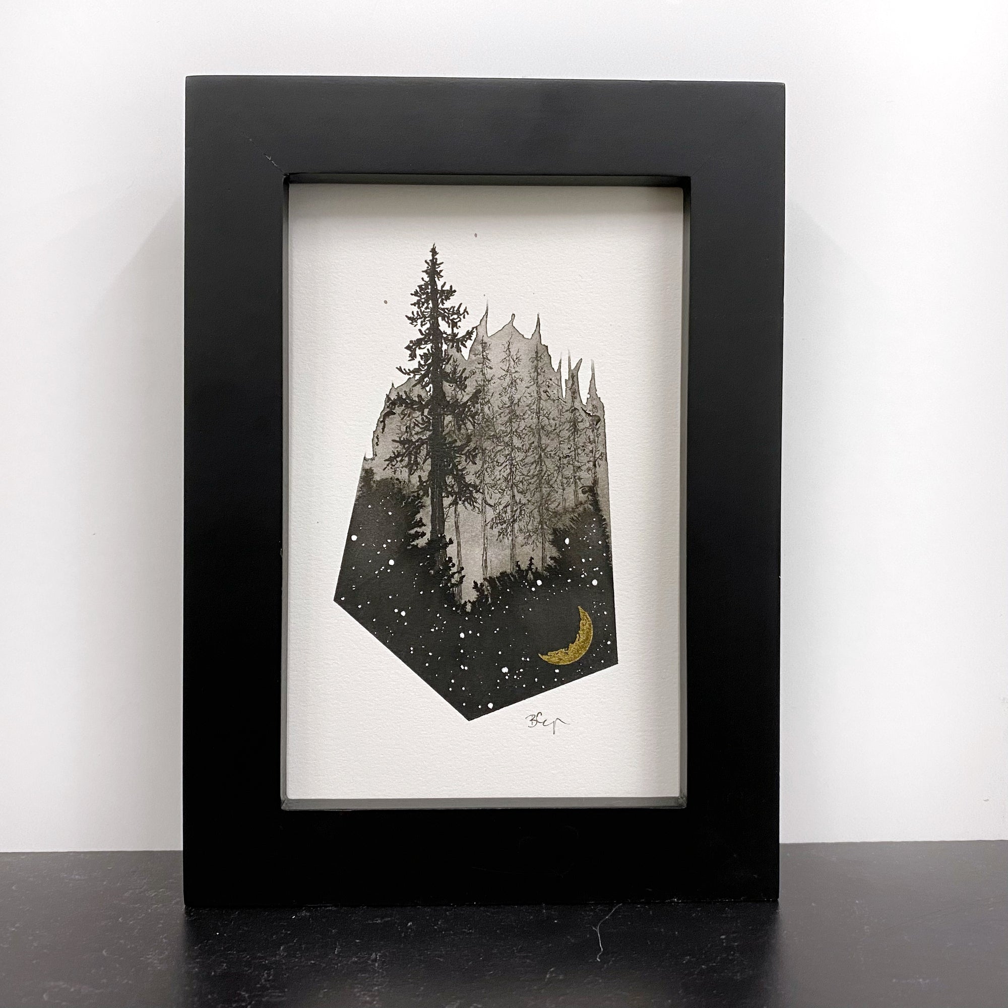 Beauty in the Upside Down 57 - Foggy Forest Prism - Original Drawing - 4”x6”