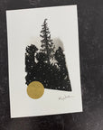 Beauty in the Upside Down 28 - Single Tree and Offset Moon - Original Drawing - 4”x6”