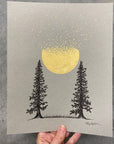 Tree Pair with Coalescing and Disintegrating Moon - Grey and Gold Collection 