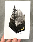 Beauty in the Upside Down 57 - Foggy Forest Prism - Original Drawing - 4”x6”