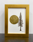 Giant Full moon with tall tree in brown ink - Original Drawing - 5" x 7"