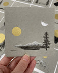 Daytime Moon, Sun, Mountain, Water and Solo Tree - Grey and Gold Collection 