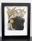 Beauty in the Upside Down 44 - Moonlit Bark and Golden Leaves - Original Drawing - 8”x10”