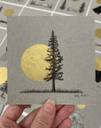 Giant Moon and Solo Tree in Field - Grey and Gold Collection 