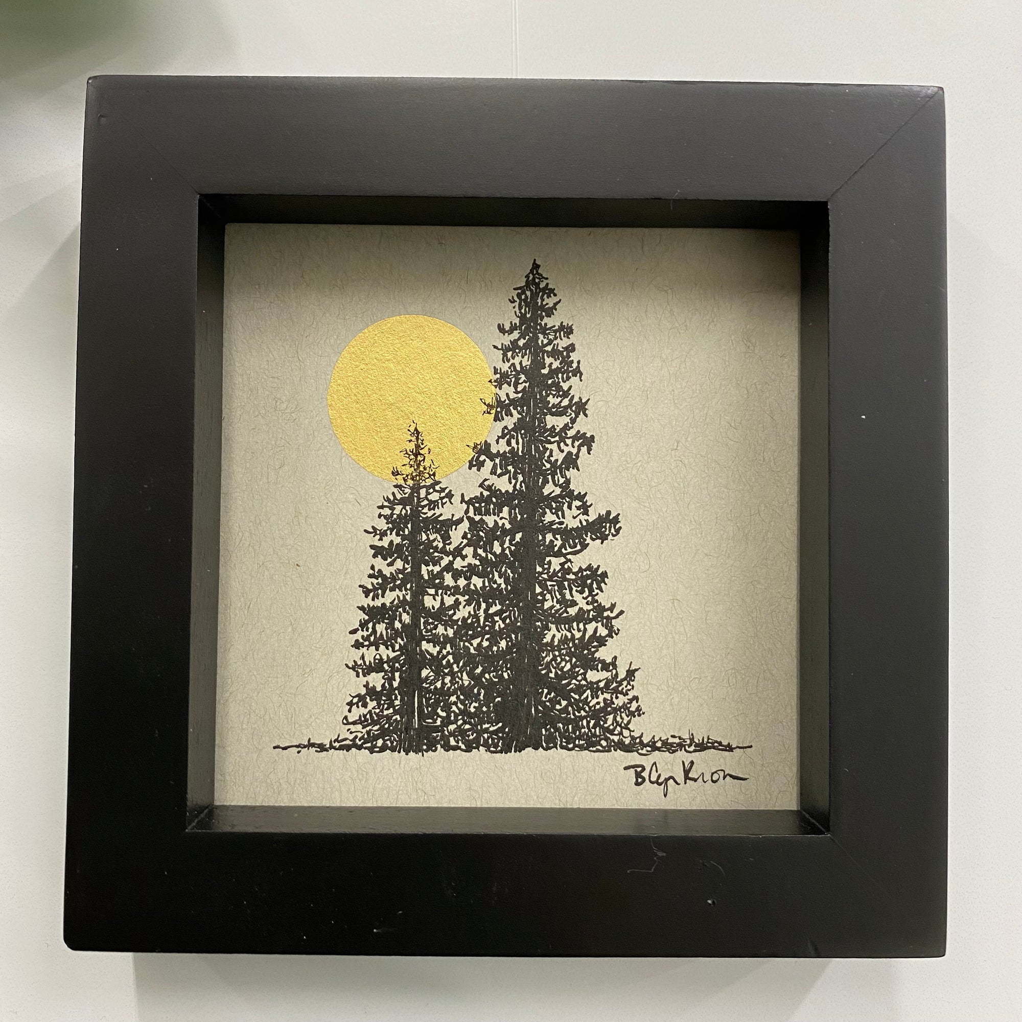 Tree Pair with Moon - Grey and Gold Collection 