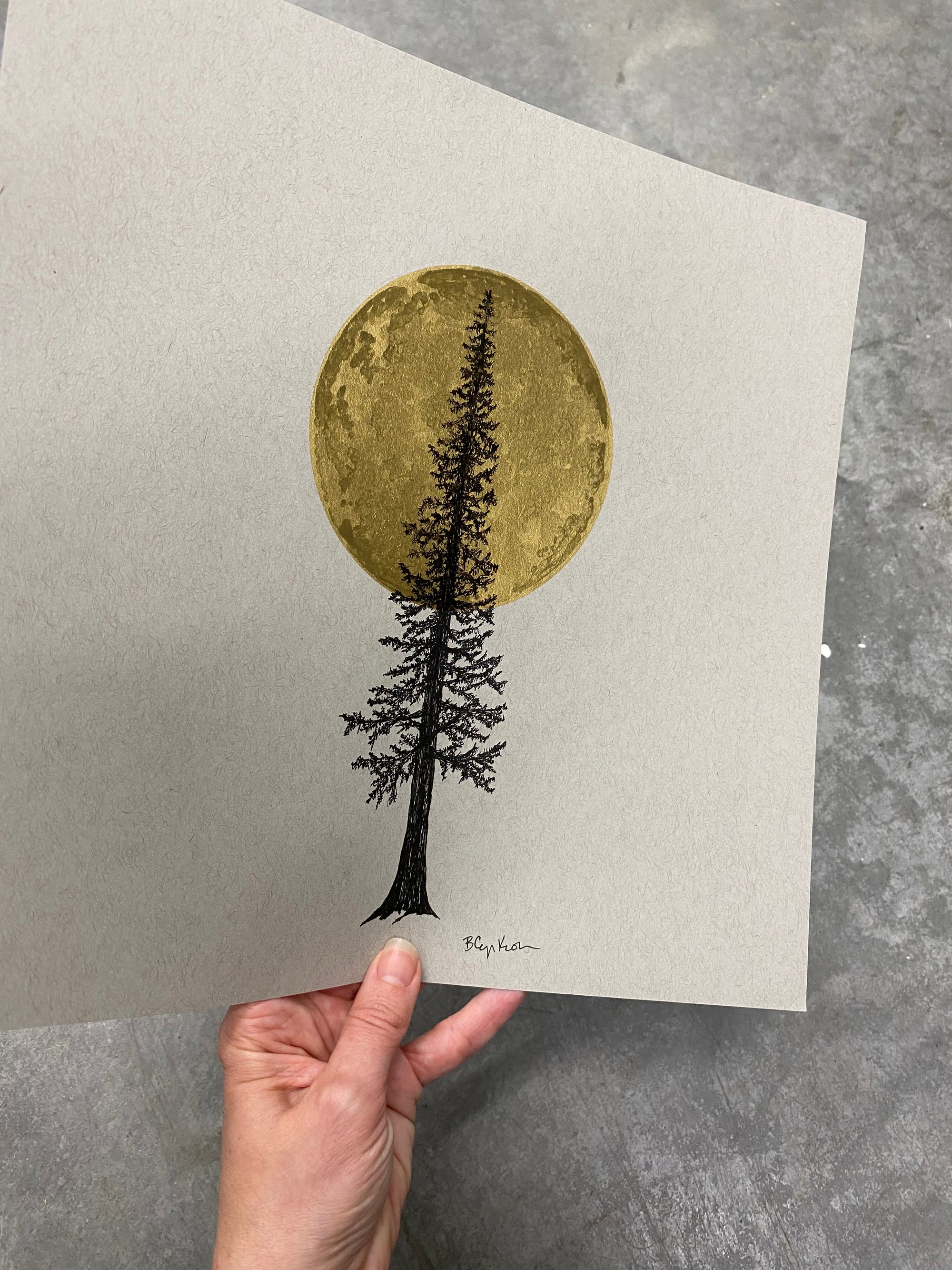 Super Moon and Tall Tree - Grey and Gold Collection 