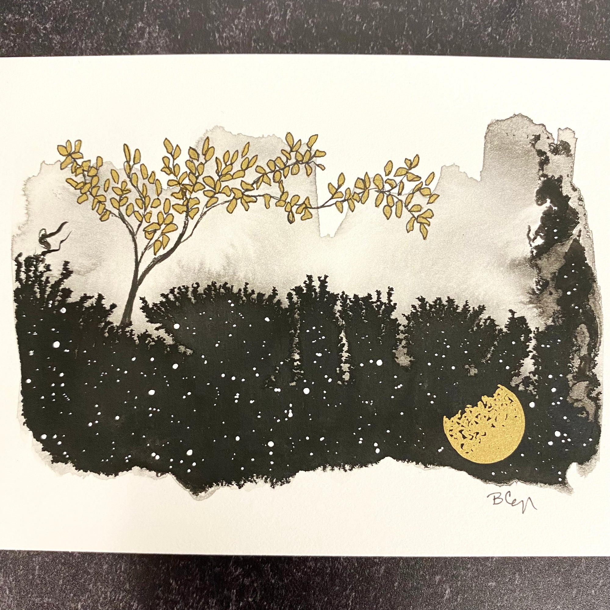 Beauty in the Upside Down 51 - Reaching Tree - Original Drawing - 4”x6”