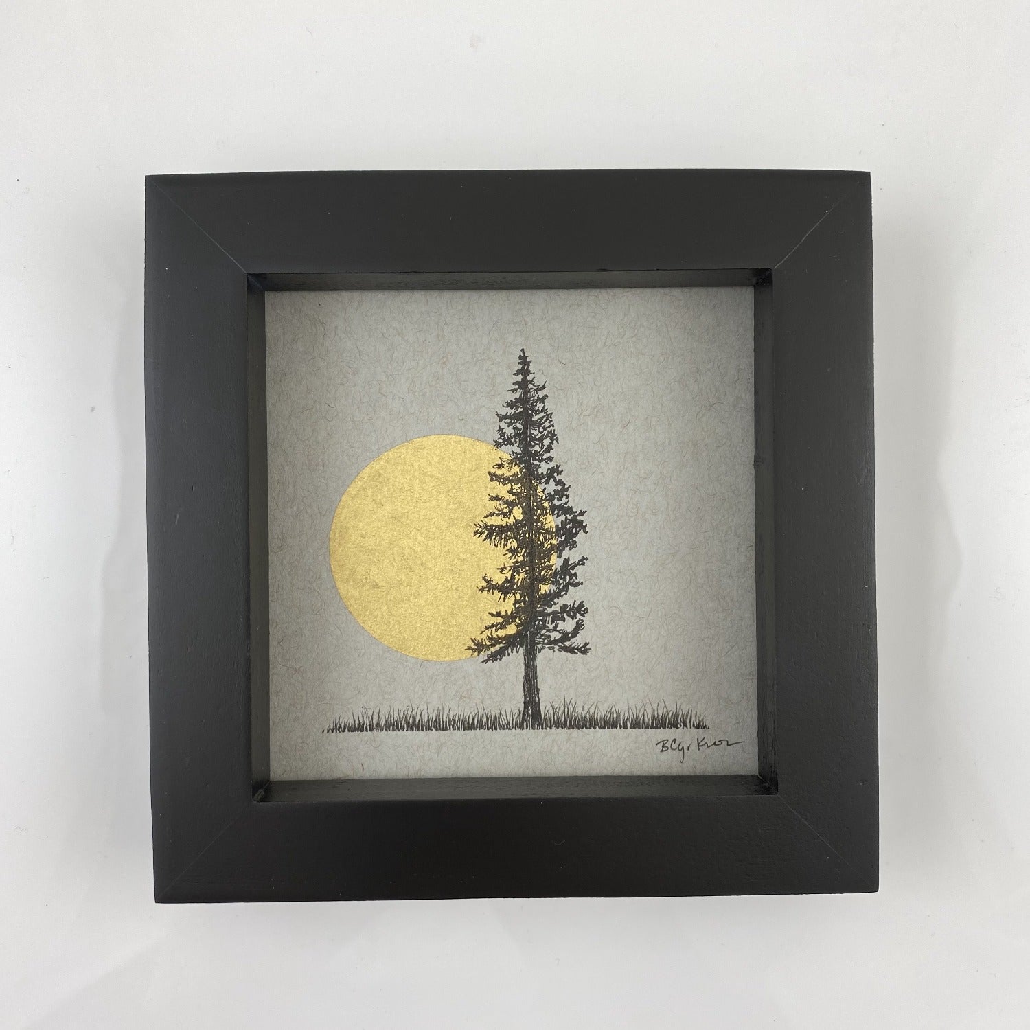 Giant Moon and Solo Tree in Field - Grey and Gold Collection 