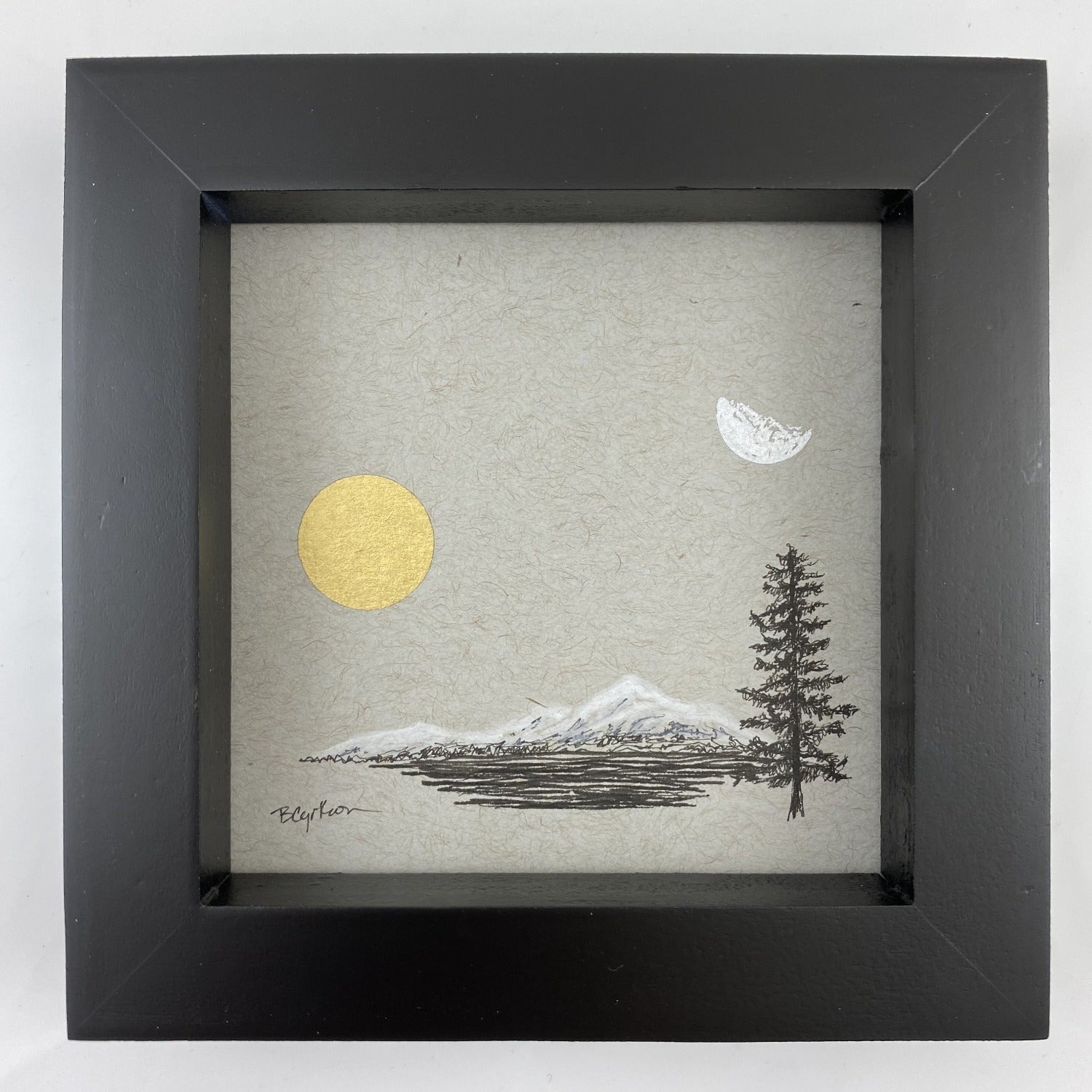 Daytime Moon, Sun, Mountain, Water and Solo Tree - Grey and Gold Collection 