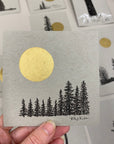 Tree line and Full Moon - Grey and Gold Collection 