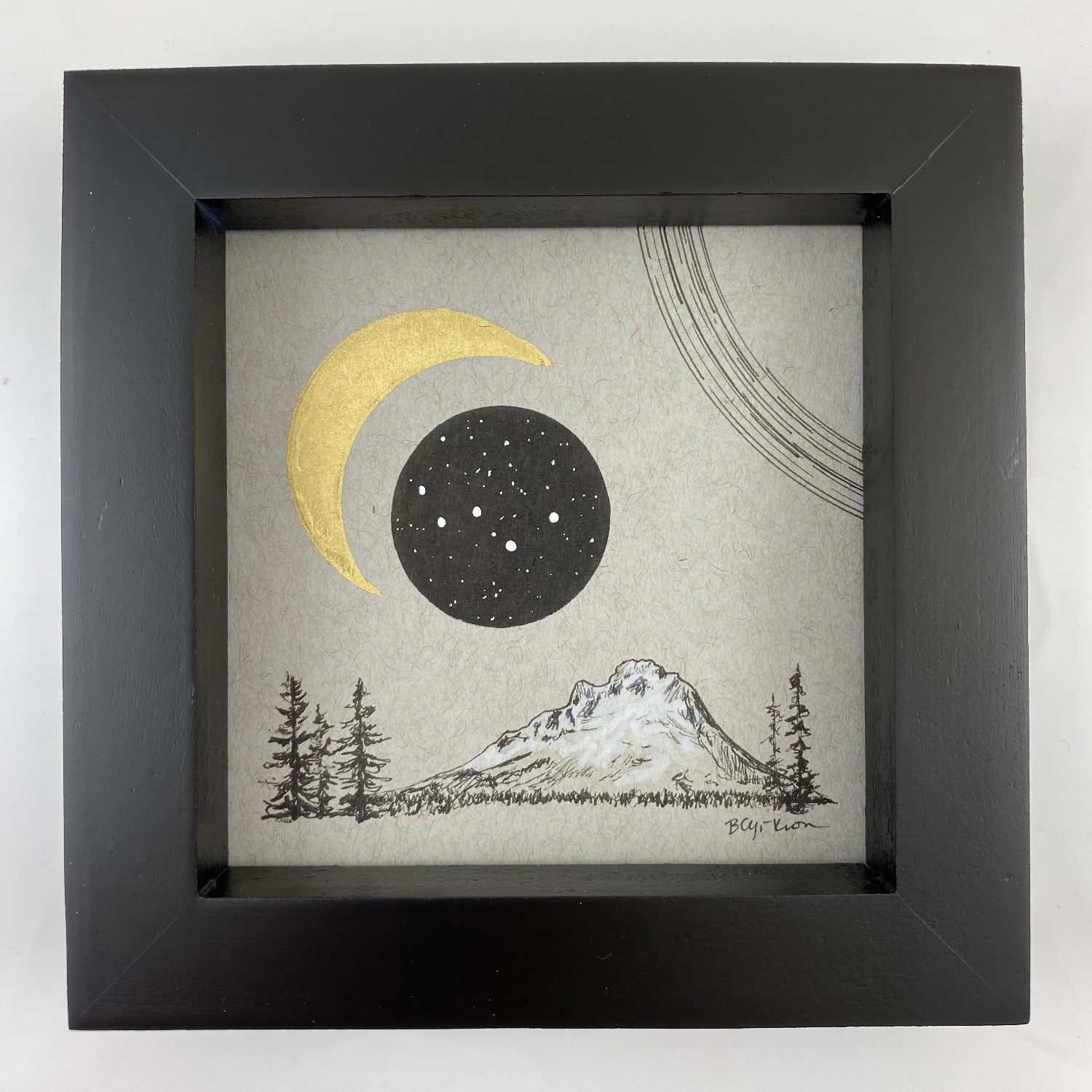 Moon, Cassiopeia and Mt. Hood (and star trails) - Grey and Gold Collection 