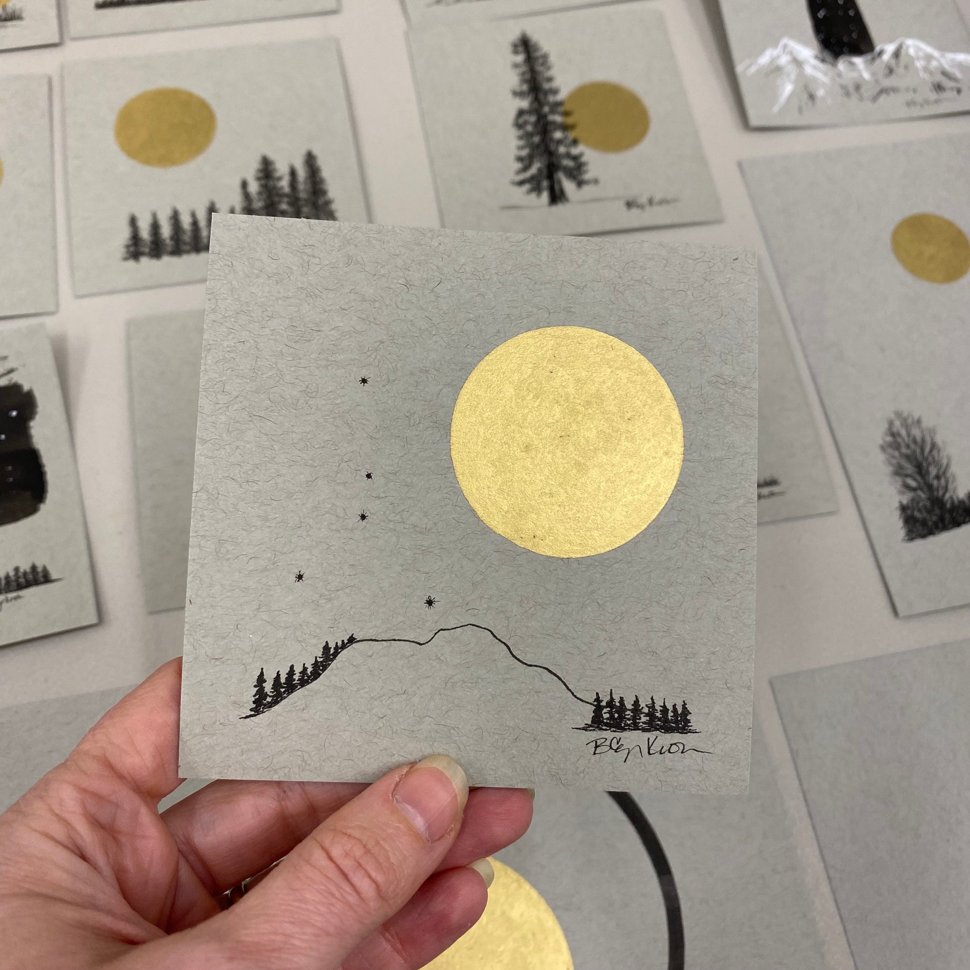 Giant Full Moon with Cancer Constellation - Grey and Gold Collection 