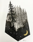 Beauty in the Upside Down 57 - Foggy Forest Prism - Original Drawing - 4”x6”