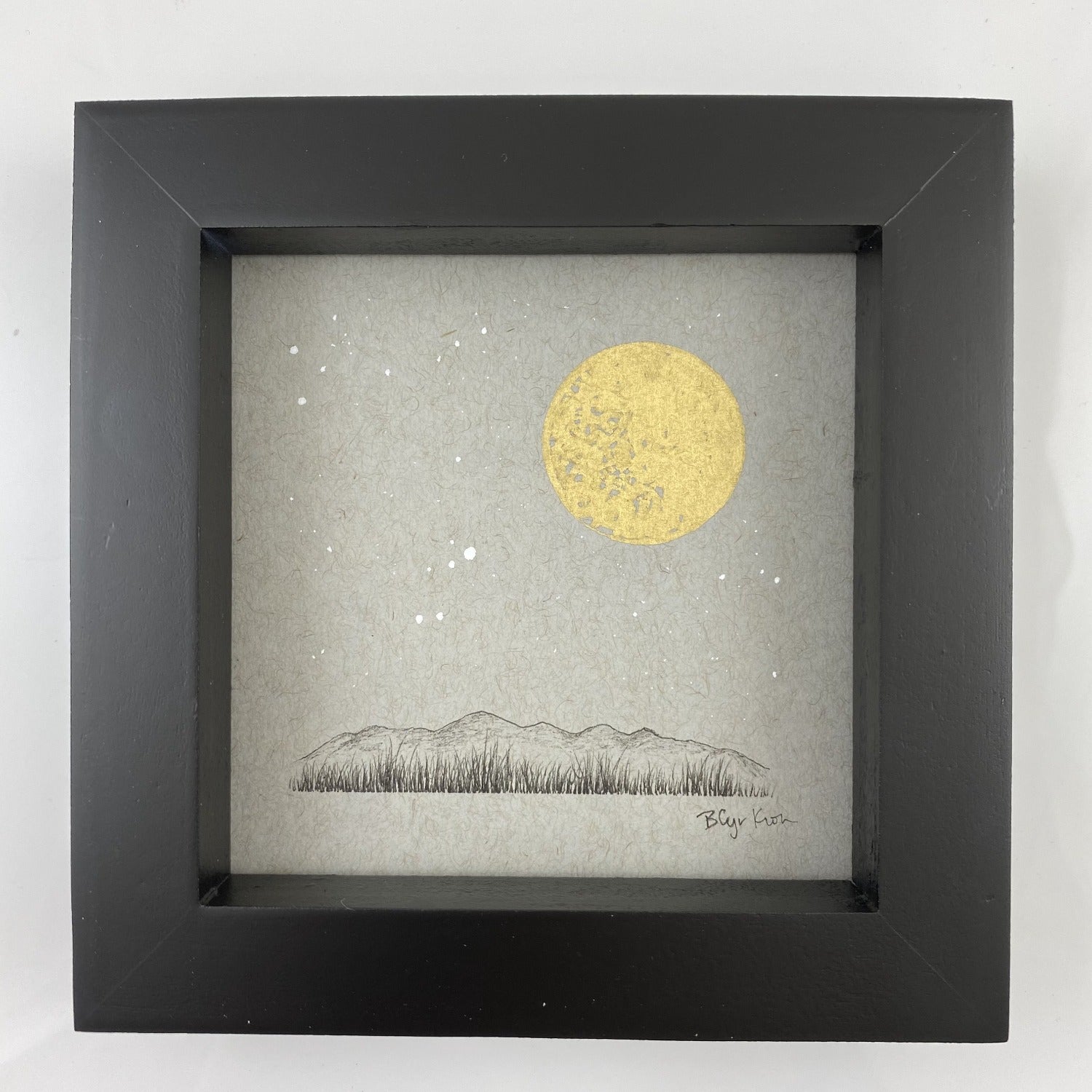 Lyra, Full Moon and a Grassy Mountain Horizon - Grey and Gold Collection 