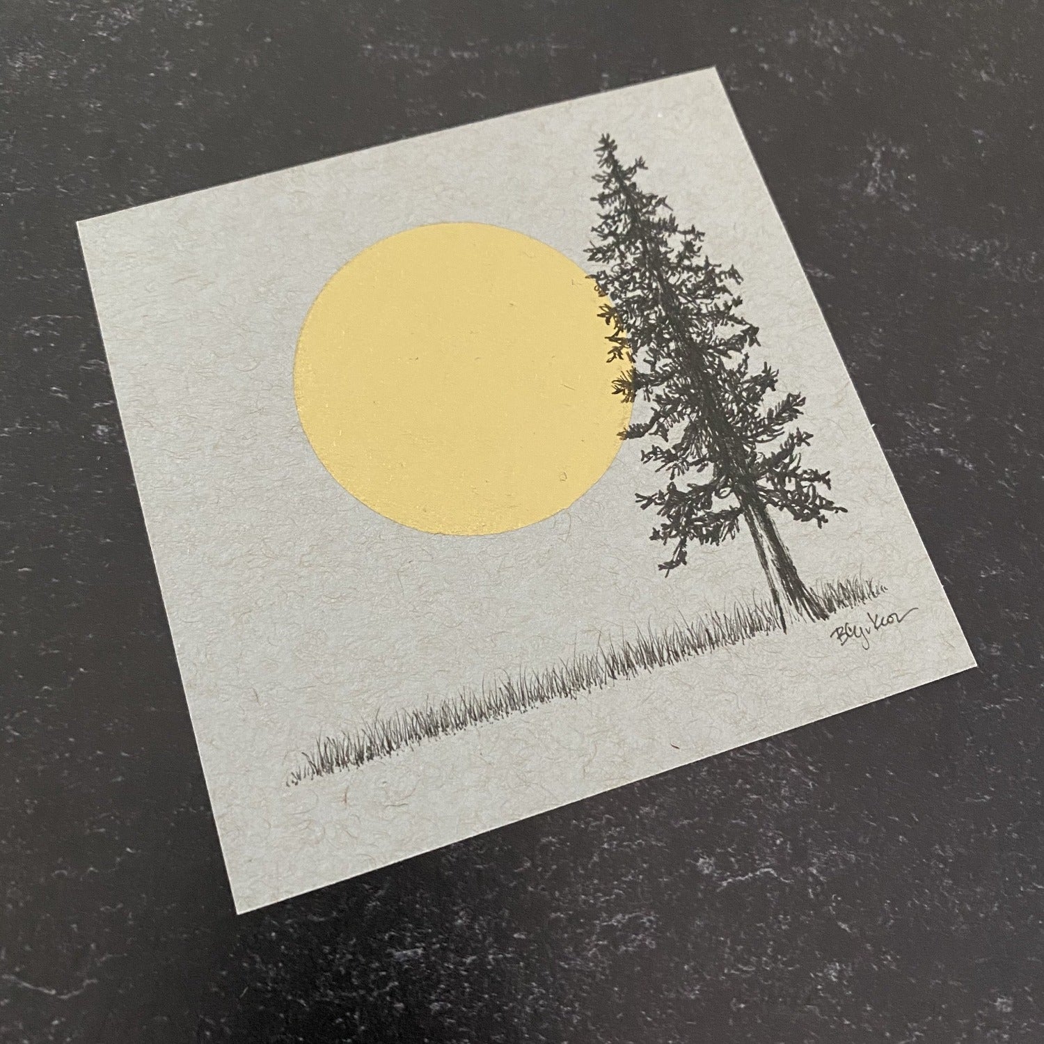 Supermoon and Solo Tree - Grey and Gold Collection 