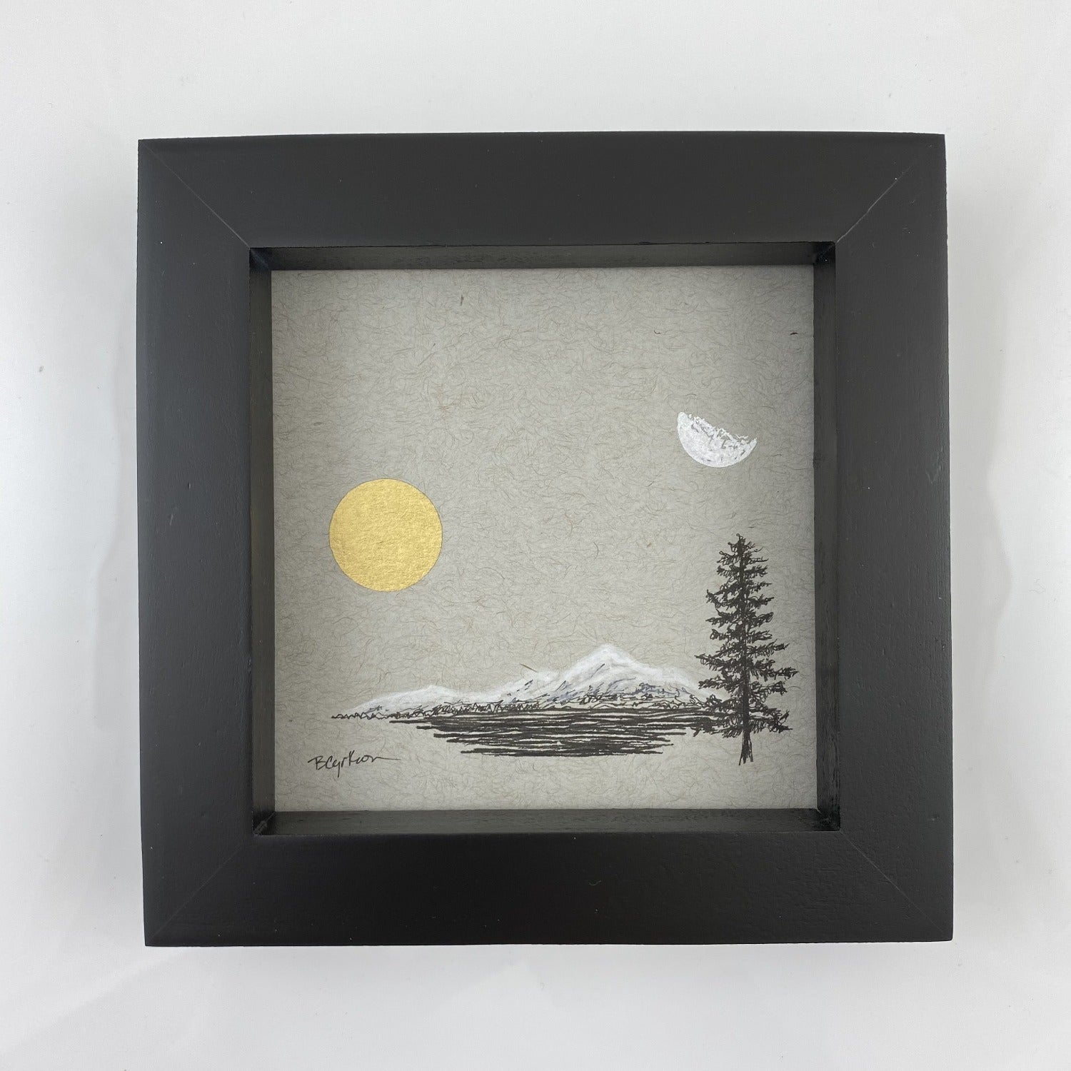 Daytime Moon, Sun, Mountain, Water and Solo Tree - Grey and Gold Collection 